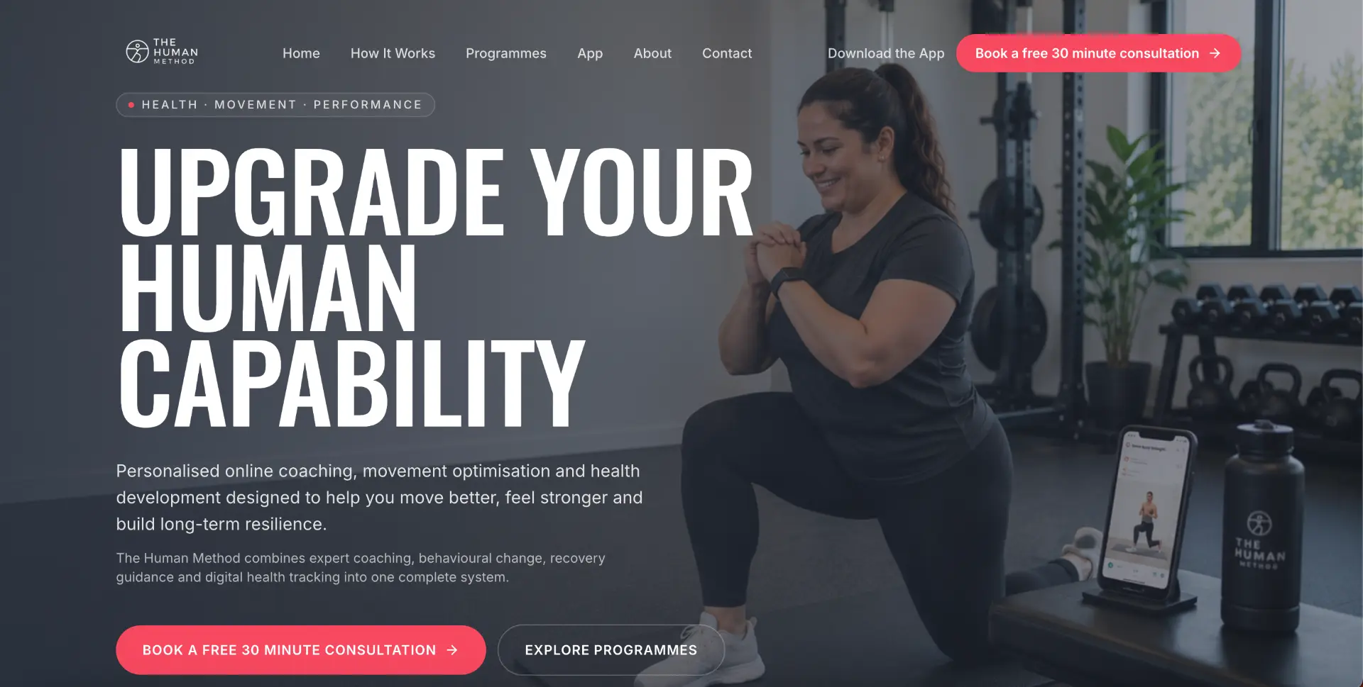 The Human Method website homepage with hero headline and booking call to action