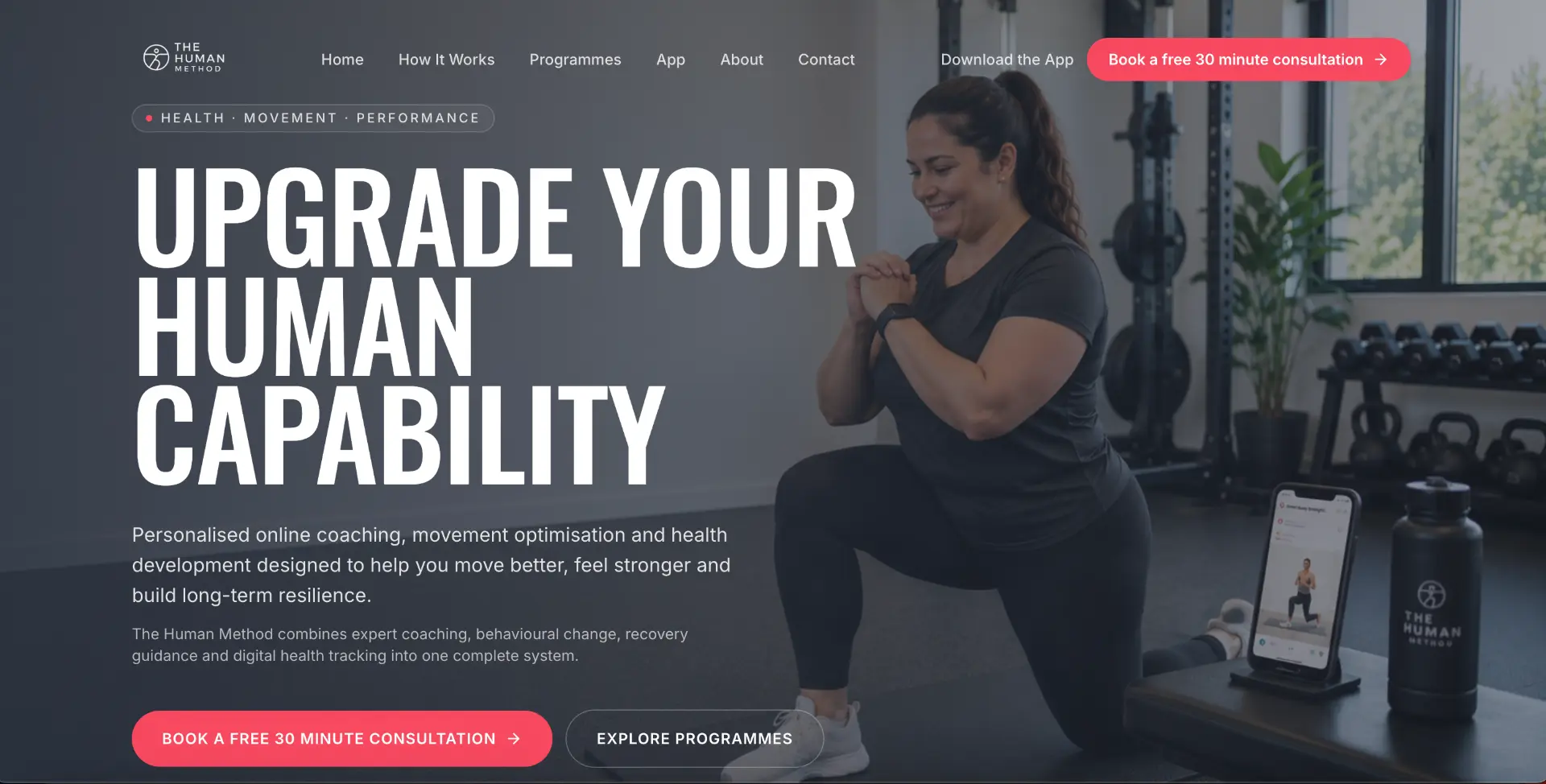 The Human Method website homepage with hero headline and booking call to action