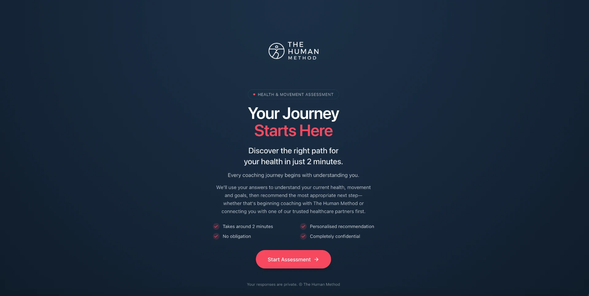 The Human Method health and movement assessment start screen